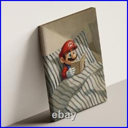 Super Mario Reading Book Oil Painting Poster Print Wall Art Nintendo Room Decor