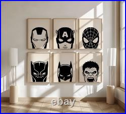 Superhero Prints Set of 6, Boys Room Decor, Superhero Prints
