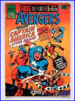 THE AVENGERS #3 NEWTON COMICS (1974) RARE AUSTRALIAN EDITION WithPOSTER / KEY