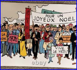 Tintin Hergé Long poster of fresco of all characters B&WithMulticolor VERY RARE