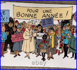 Tintin Hergé Long poster of fresco of all characters B&WithMulticolor VERY RARE