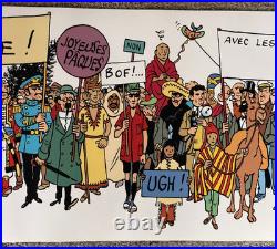 Tintin Hergé Long poster of fresco of all characters B&WithMulticolor VERY RARE