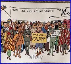 Tintin Hergé Long poster of fresco of all characters B&WithMulticolor VERY RARE