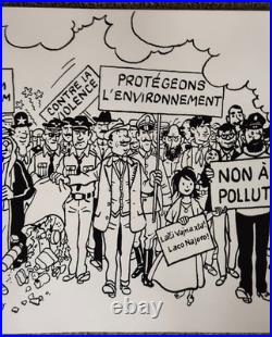 Tintin Hergé Long poster of fresco of all characters B&WithMulticolor VERY RARE