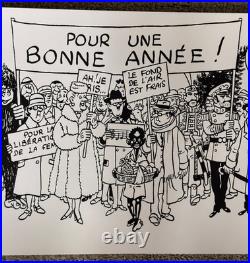 Tintin Hergé Long poster of fresco of all characters B&WithMulticolor VERY RARE