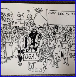 Tintin Hergé Long poster of fresco of all characters B&WithMulticolor VERY RARE