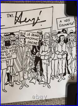 Tintin Hergé Long poster of fresco of all characters B&WithMulticolor VERY RARE