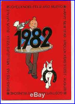 Tintin belle carte de voeux 1982 SIGNÉE par Hergé TTBE