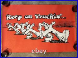 VINTAGE 1970s KEEP ON TRUCKIN' BLACKLIGHT POSTER ORANGE R. CRUMB 34x22 COMIC