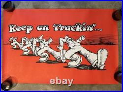 VINTAGE 1970s KEEP ON TRUCKIN' BLACKLIGHT POSTER ORANGE R. CRUMB 34x22 COMIC