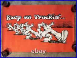 VINTAGE 1970s KEEP ON TRUCKIN' BLACKLIGHT POSTER ORANGE R. CRUMB 34x22 COMIC