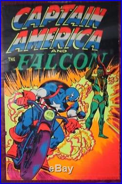 Vintage Third Eye Marvel Captain America & Falcon Blacklight Poster 33 x 21.5