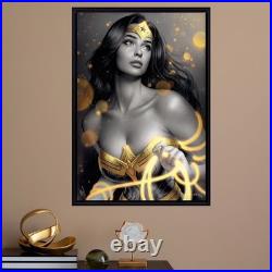 Wonder Woman Black & Gold Fine Art Print by Warren Louw Sideshow Silver Canvas